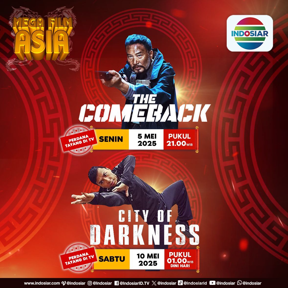 Indosiar Sajikan Mega Film Asia, The Comeback dan City of Darkness, Ini Jadwal Tayangnya