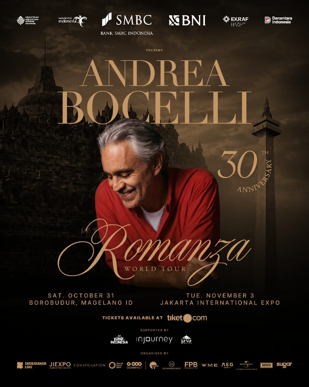 Ini Kata Andrea Bocelli Bakal Konser Romanza 30th Anniversary di Borobudur dan JIExpo